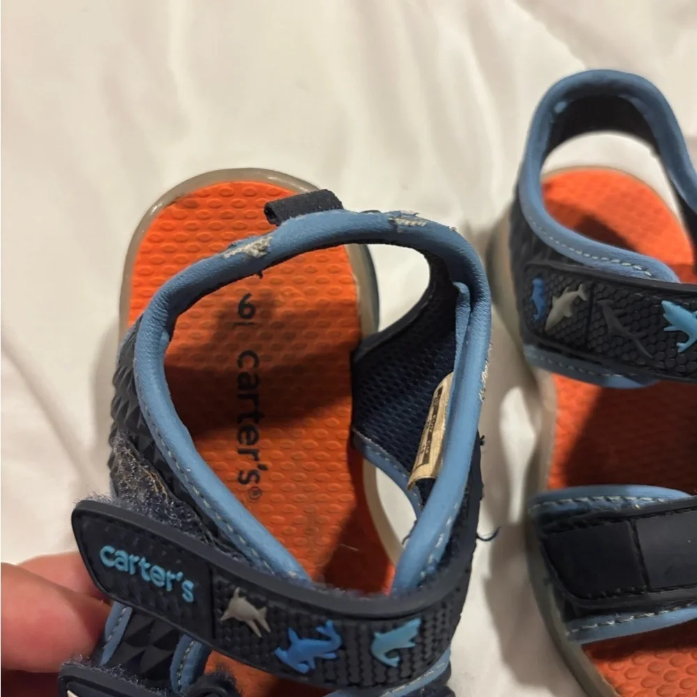 Carter's Kids Shark Sandals - Navy and Orange size 6- Velcro straps